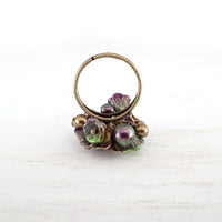 Iridescent Purple and Green Flower Cluster Ring back view