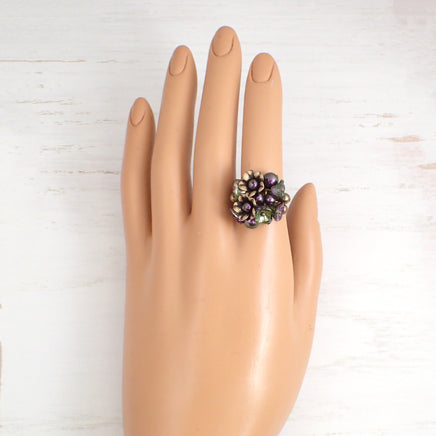 Iridescent Purple and Green Flower Cluster Ring mannequin view 2