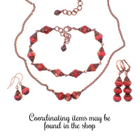 Artisan Czech Glass Rondelle Bar Necklace in Coral, Peach, and Antiqued Copper