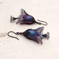 Dark Color Shifting Lucite Flower Earrings