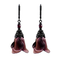 Iridescent Black and Red Color Shifting Flower Earrings