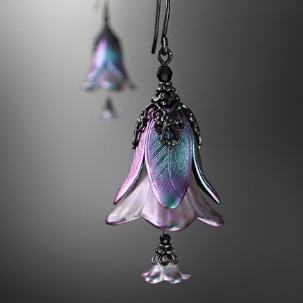 Dark Color Shifting Lucite Flower Earrings Night Elf Artistic Jewelry