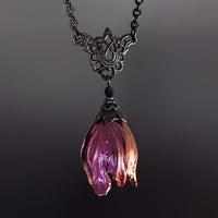 Iridescent Color Shifting Flower Necklace with Gothic black metal