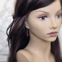Victorian Style Dark Red Crystal Earrings with Antique Bronze Metal