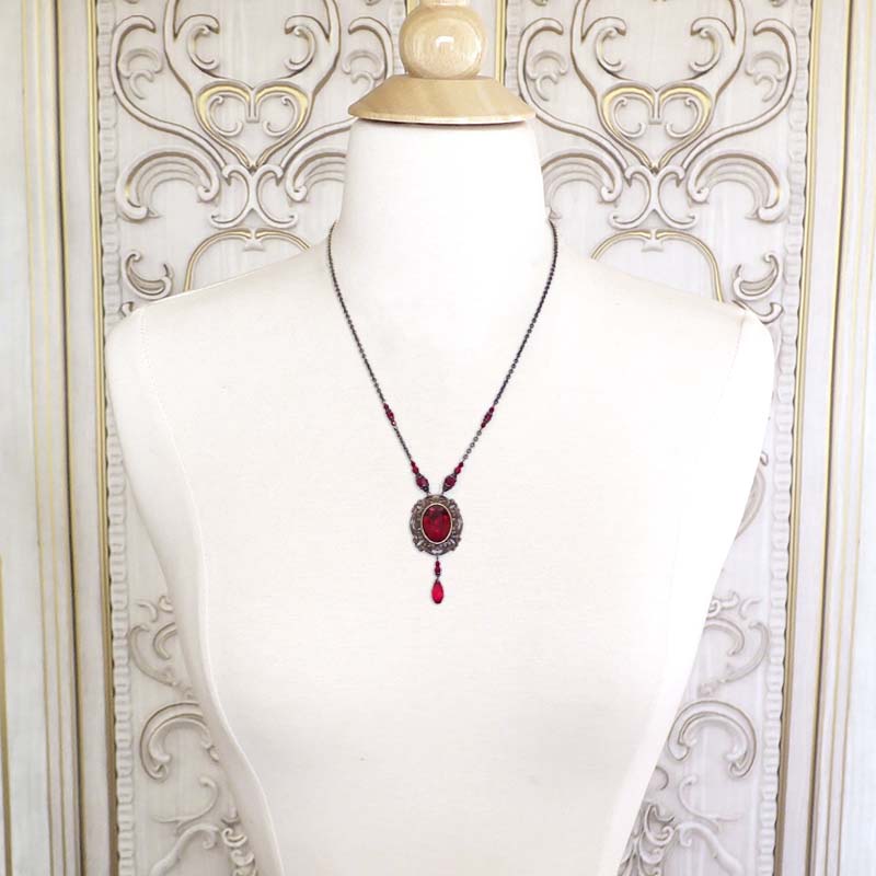Victorian Skeleton Key Necklace with Your Choice Crystal Heart Red