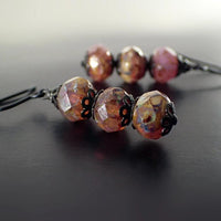 Translucent Rose and Ivory Colored Artisan Czech Glass Stacked Rondelle Earrings with Black Metal