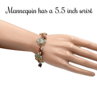 Czech Glass Beaded Bracelet with Artisan Flower Beads, Mint Green and Champagne