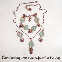 Czech Glass Earrings with Artisan Flower Beads, Mint Green and Champagne