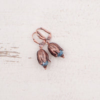 Vintage Style Tulip Earrings with Teal Czech Glass Beads