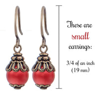 Dainty Red and Bronze Crystal Simulated Pearl Earrings