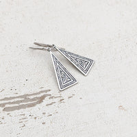 Silver Geometric Drop Earrings in Antiqued Silver