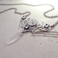 Handmade Antler Necklace with Antiqued Silver and Frosted Glass