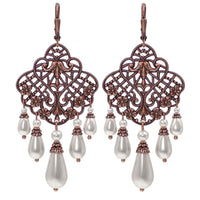 Antique Style Filigree Chandelier Earrings with White Pearls