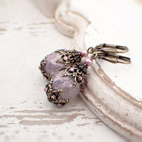 Powder Pink and Bronze Fancy Victorian Style Crystal Earrings with antiqued bronze and Crystal rhinestones
