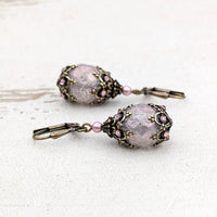 Powder Pink and Bronze Fancy Victorian Style Crystal Earrings