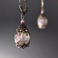 Powder Pink and Bronze Fancy Victorian Style Crystal Earrings with antiqued bronze and Crystal rhinestones