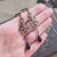 Handmade Medieval Style Earrings with Black Crystal Pearls