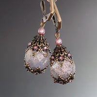 Powder Pink and Bronze Fancy Victorian Style Crystal Earrings