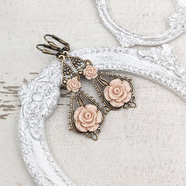Shabby Blush Resin Rose Earrings