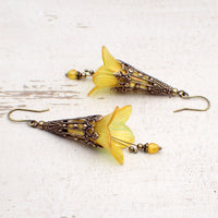 Lucite Flower Earrings in Iridescent Golden Yellow and Orange