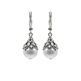 White Crystal Pearl Victorian Style Earrings