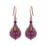 Purple Artisan Czech Glass Melon Bead Earrings with Antiqued Copper