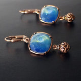 Ocean Blue Earrings with Artisan Czech Glass and Antiqued Copper Filigree Beads