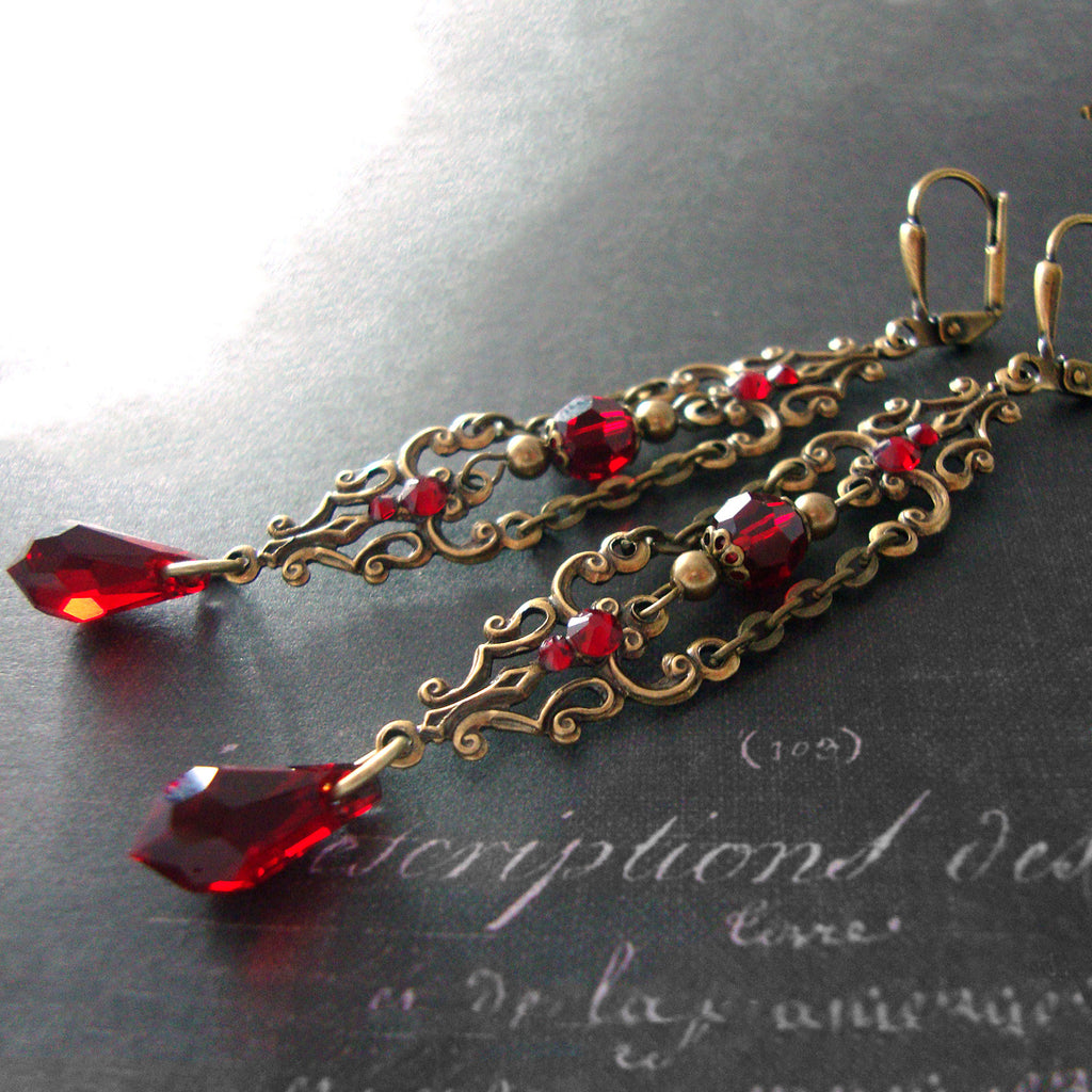 Victorian Vampire Earrings with Blood Red Crystals
