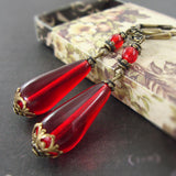 Romantic Red Victorian Teardrop Earrings