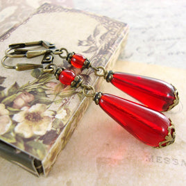 Romantic Red Victorian Teardrop Earrings