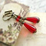 Romantic Red Victorian Teardrop Earrings