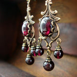 Victorian Style Natural Garnet Cabochon Chandelier Earrings main view