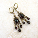 Victorian Style Natural Garnet Cabochon Chandelier Earrings view 3
