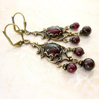 Victorian Style Natural Garnet Cabochon Chandelier Earrings view 2