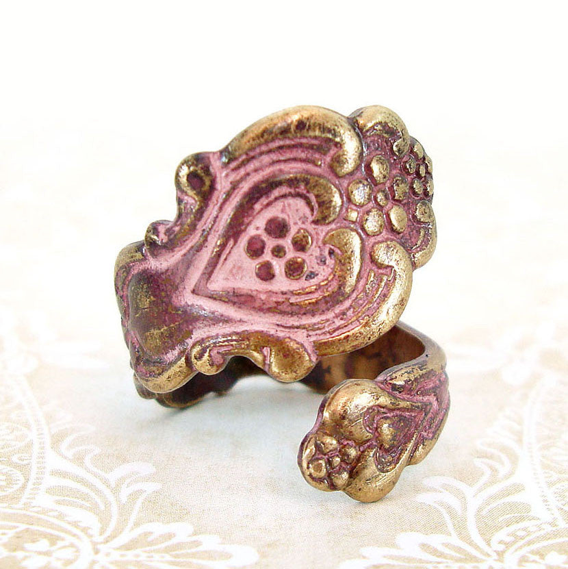Antiqued Pink Patina Victorian Spoon Ring