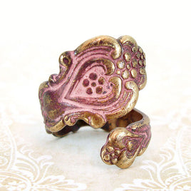 Antiqued Pink Victorian Spoon Ring
