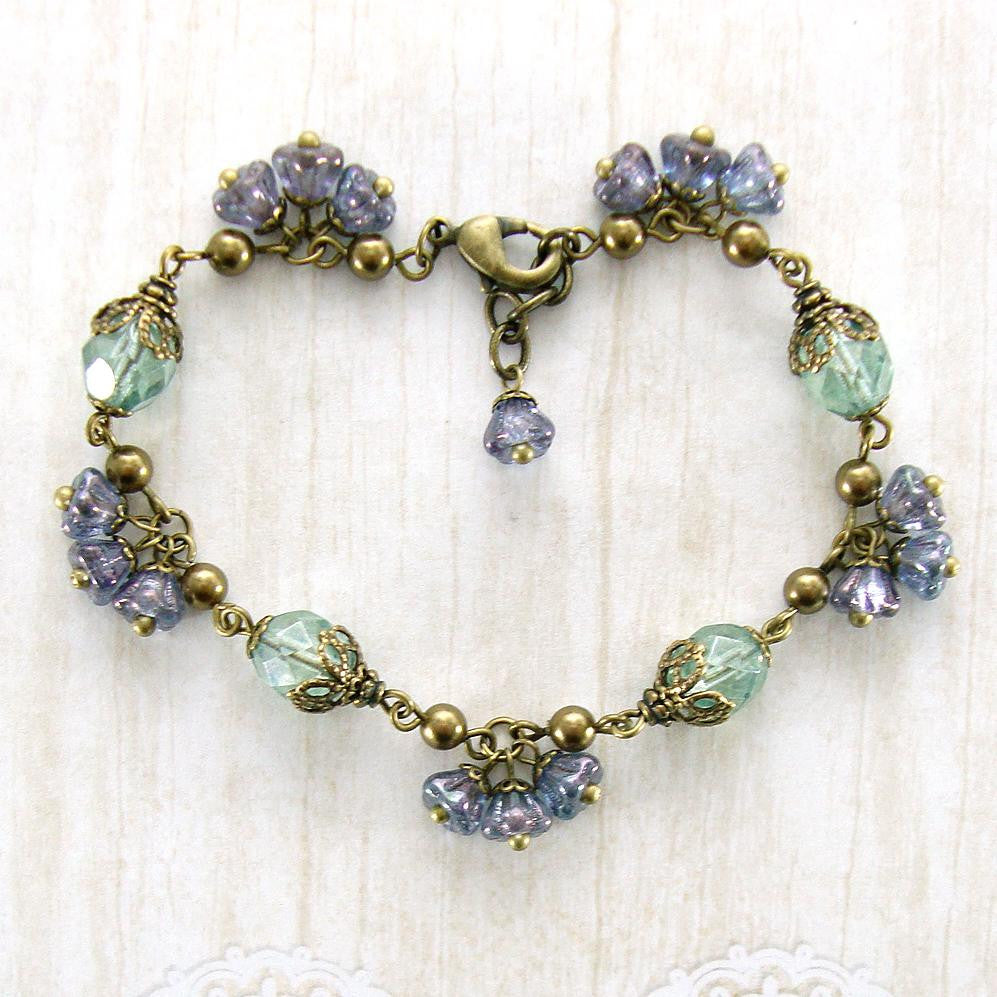 Sage and Lavender Vintage Style Flower Bracelet