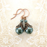 teal and copper pearl earrings