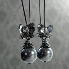 Black Metal Butterfly Crystal Earrings