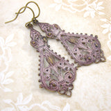 Distressed Pink Patina Victorian Filigree Earrings view 3