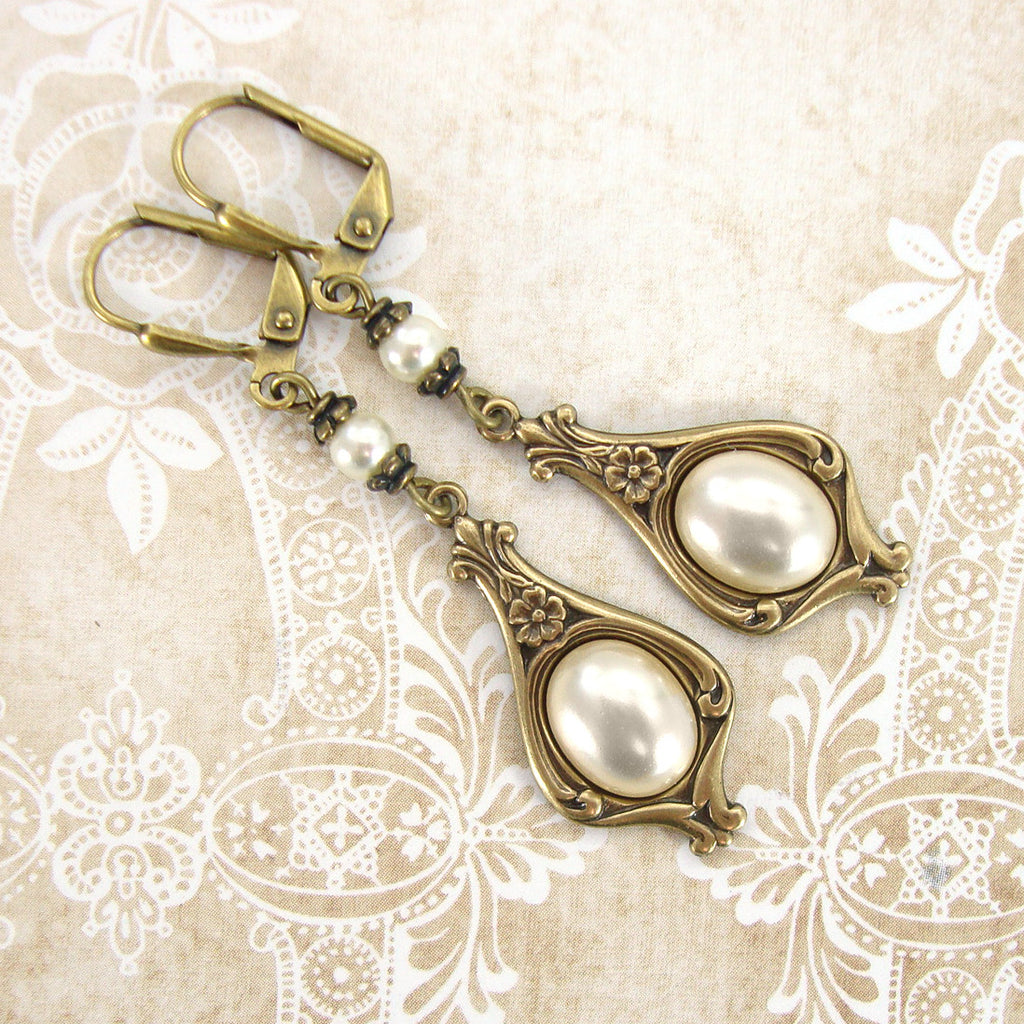 Victorian Ivory Pearl Cabochon Earrings