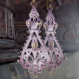 Distressed Pink Patina Victorian Filigree Earrings