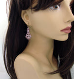 Distressed Pink Patina Victorian Filigree Earrings mannequin view