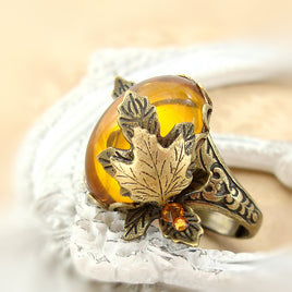 Topaz Cabochon Maple Leaf Adjustable Ring