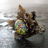 Woodland Maple Leaf Green Opal Adjustable Ring
