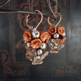 Rustic Copper and Silver Flower Cluster Earrings view 2