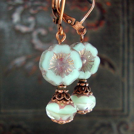 Mint and Lavender Vintage Style Copper Flower Earrings