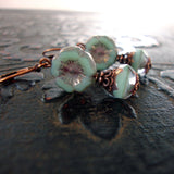 Mint and Lavender Vintage Style Copper Flower Earrings - view 2