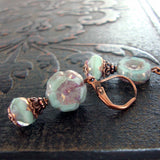 Mint and Lavender Vintage Style Copper Flower Earrings view 3