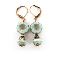 Mint and Lavender Vintage Style Copper Flower Earrings view 4